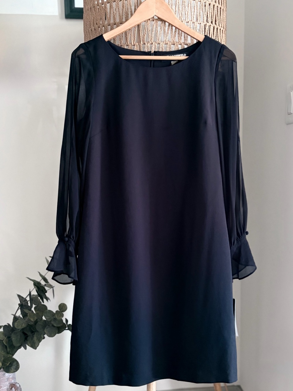The Karl Lagerfeld Paris Scuba Crepe Illusion Sleeve Sheath Dress